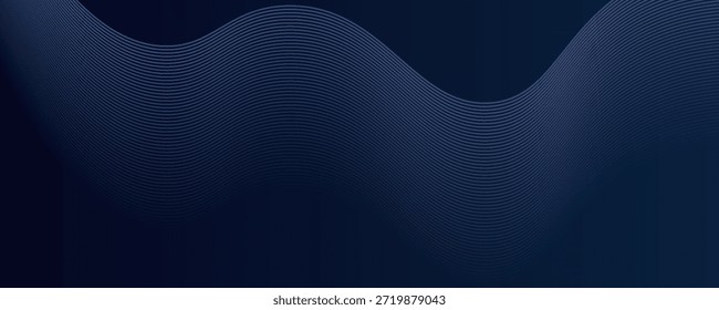 Líneas de onda brillantes Abstractas sobre fondo azul oscuro. Patrón de onda dinámica. Líneas onduladas que fluyen modernas. Concepto de tecnología futurista.