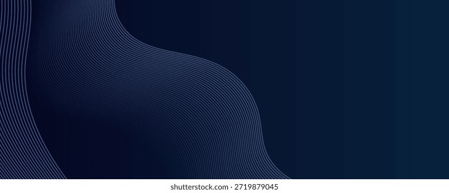 Linhas de onda brilhantes abstratas em fundo azul escuro. Padrão de onda dinâmico. Modernas linhas onduladas fluindo. Conceito de tecnologia futurista.