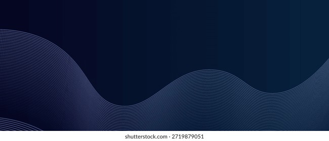 Líneas de onda brillantes Abstractas sobre fondo azul oscuro. Patrón de onda dinámica. Líneas onduladas que fluyen modernas. Concepto de tecnología futurista.