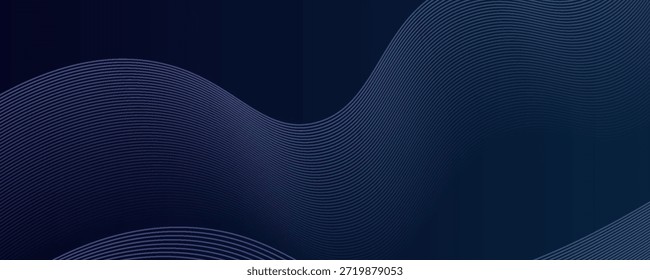 Líneas de onda brillantes Abstractas sobre fondo azul oscuro. Patrón de onda dinámica. Líneas onduladas que fluyen modernas. Concepto de tecnología futurista.