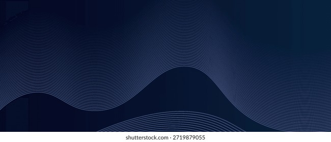 Líneas de onda brillantes Abstractas sobre fondo azul oscuro. Patrón de onda dinámica. Líneas onduladas que fluyen modernas. Concepto de tecnología futurista.