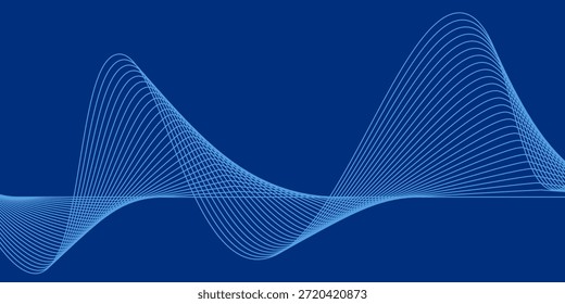 Líneas de onda brillantes Abstractas sobre fondo azul oscuro. Patrón de onda dinámica. Líneas onduladas que fluyen modernas. Concepto de tecnología futurista.