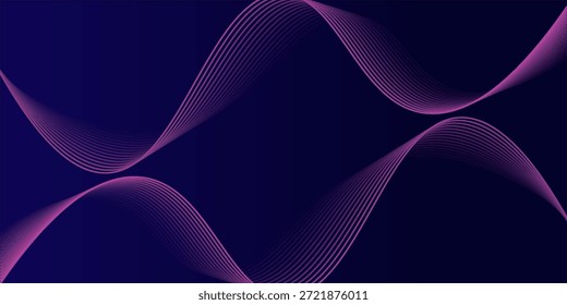 Abstrakte leuchtende Wellenlinien auf dunkelblauem Hintergrund. Dynamisches Wellenmuster. Moderne fließende Wellenlinien. Futuristisches Technologiekonzept. Anzug für Banner, Poster, Cover, Broschüre, Flyer, Website