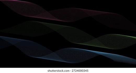 Abstract glowing wave lines on a black background. Colorful dynamic wave pattern. Modern flowing wave lines. Futuristic technology concept.