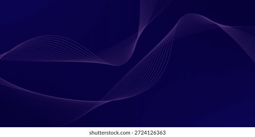Abstract glowing wave lines on dark blue background. Dynamic wave pattern. Modern flowing wavy lines. Futuristic technology concept. Suit for banner, poster, cover, brochure, flyer, website