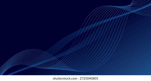Abstract glowing wave lines on dark blue background. Dynamic wave pattern. Modern flowing wavy lines. Futuristic technology concept.