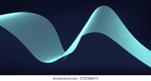 Abstrakte leuchtende Wellenlinien auf dunkelblauem Hintergrund. Dynamisches Wellenmuster. Abstrakter Hintergrund mit fließenden Teilchen. Dynamische Wellen. Vektorgrafik.