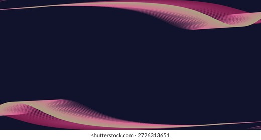 Linhas de onda brilhantes abstratas em fundo azul escuro. Padrão de onda dinâmico. Modernas linhas onduladas fluindo. Conceito de tecnologia futurista. Terno para banner, cartaz, capa, brochura, folheto, site