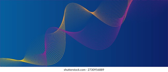 Abstract glowing wave lines on dark blue background. Dynamic wave pattern. Modern flowing wavy lines. Futuristic technology concept. Suit for banner, poster, cover, brochure, flyer, website