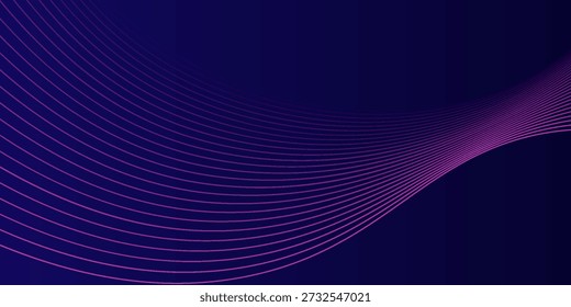 Líneas de onda brillantes Abstractas sobre fondo azul oscuro. Patrón de onda dinámica. Líneas onduladas que fluyen modernas. Concepto de tecnología futurista. Traje para el Anuncio, cartel, cubierta, folleto, volante, Sitio web