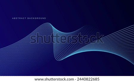 Abstract glowing wave lines on dark blue background. Dynamic wave pattern. Modern flowing wavy lines. Futuristic technology concept. Suit for banner, poster, cover, brochure, flyer, website