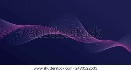 Abstract glowing wave lines on dark blue background. Dynamic wave pattern. Modern flowing wavy lines. Futuristic technology concept. Suit for banner, poster, cover, brochure, flyer, website