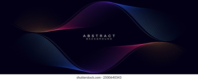 Abstract glowing wave on black background. Colorful flowing wavy lines. Shiny moving lines design element. Modern futuristic graphic. Suit for cover, banner, flyer, poster, website, brochure