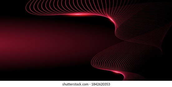 Abstract glowing wave red lines on dark background. Technology concept. Vector illustration