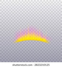 An abstract glowing wave of yellow-pink aurora borealis with rays on a transparent background. Energy, space, fantasy, science. For art projects, nightscapes, and games. Vector. Realistic