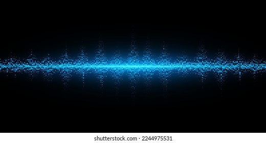 Abstract glowing waves from dots on black background. Equalizer sound vibrations. Vector illustration. EPS 10