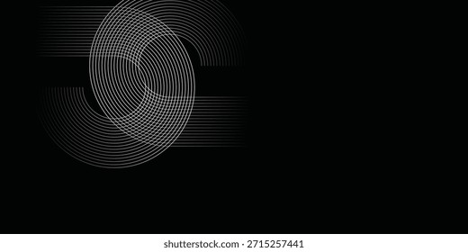 Abstract glowing white geometric lines on dark background. Modern shiny blue rounded square lines pattern. Futuristic technology concept. Suitable for posters, covers, banners,