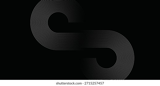 Abstractas líneas geométricas blancas brillantes sobre fondo oscuro. Modelo azul brillante moderno de las líneas cuadradas redondeadas. Concepto de tecnología futurista. Conveniente para los carteles, cubiertas, Anuncios,