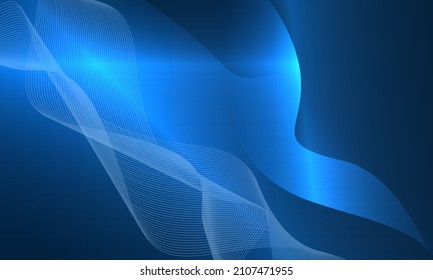 Abstract glowing white gray blue glowing wave line flowing on blue background - data flow concept. Vector Illustration. Wavy curved lines. Mixed mesh dot shape, future technology casual wallpaper