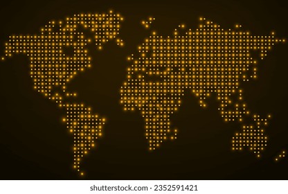Abstract glowing world map of dots. Dotted world map. Vector illustration