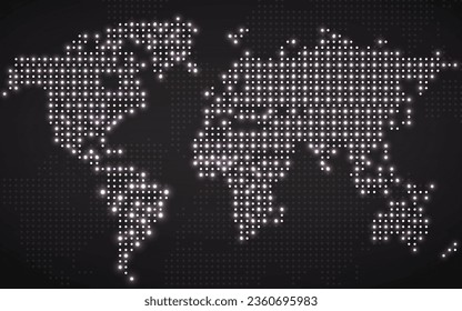 Abstract glowing world map of dots. Dotted world map. Vector illustration