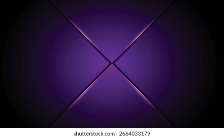 Quadro abstrato em forma de X brilhante em um fundo de gradiente escuro com bordas iluminadas. Perfeito para tecnologia, ficção científica, concertos, eventos, moda e temas de design moderno.