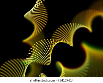 Abstract glowing yellow spiral ribbons - holiday or party concept. Information technology or data background. DNA helix molecules - medicine, science or genetic concept. Eps10 vector illustration.