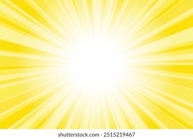 Abstrakter, leuchtend gelber Sonnenburst-Hintergrund. Toskana gelb glühen Effekt sunburst Hintergrund für Präsentation, Banner, Poster, Flyer, Verkauf. Modernes Pop Art Sommerposter, Banner, Hintergrund.