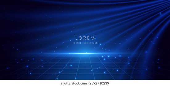 Abstract glownig blue curve ray with lighting effect and sparkle on dark blue background. Vector illustration