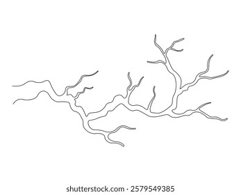 Abstract gnarled branching bare branch, tree, continuous single one line art hand drawing sketch logo