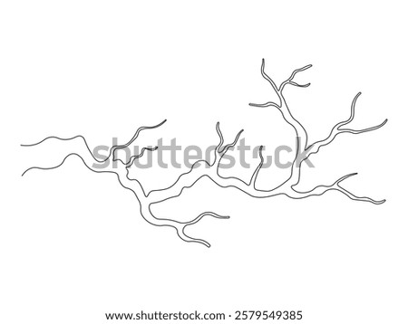 Abstract gnarled branching bare branch, tree, continuous single one line art hand drawing sketch logo