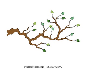 Abstract gnarled branching branch, tree, continuous single one line art hand drawing sketch logo