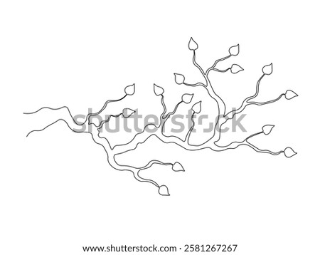 Abstract gnarled branching branch, tree, continuous single one line art hand drawing sketch logo