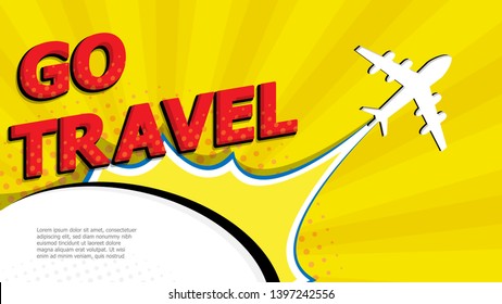 abstract go travel pop art, comic book with airplane vector background