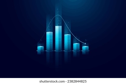 Abstract going down chart with arrow on technology dark blue background. Stock market and business concept. Vector illustration in digital futuristic light blue monochrome style. svg