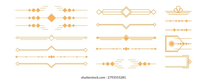 Abstract gold ar-deco design elements. Luxury golden deco borders and frames. Gatsby deco geometric line shapes.