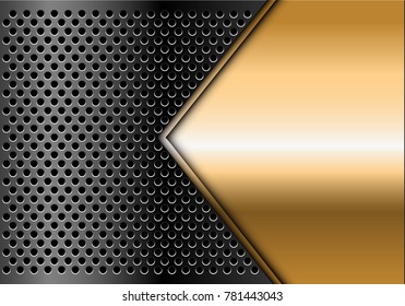 Abstract gold arrow blank space on dark gray circle mesh design modern luxury futuristic background vector illustration.