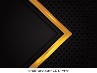 Abstract gold arrow direction on black metal circle mesh with blank space design modern luxury futuristic background vector illustration.