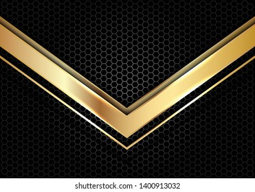 Abstract gold arrow direction on dark grey circle mesh design modern luxury futuristic background vector illustration.