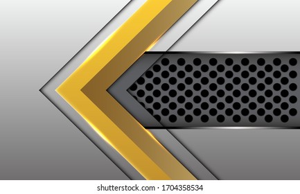 Abstract gold arrow direction on silver with grey circle mesh pattern design modern luxury futuristic technology style background vector illustration.