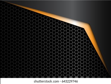 Abstract Gold Arrow On Black Metal Hexagon Mesh Design Modern Luxury Background Texture Vector Illustration. 