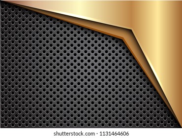 Abstract gold arrow on dark gray metallic circle mesh design modern futuristic background vector illustration.