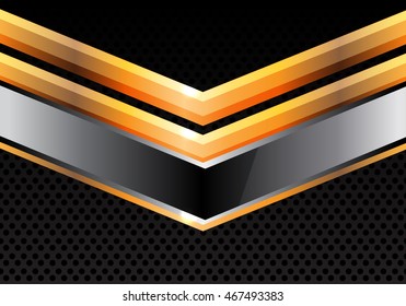 Abstract gold arrow on dark gray circle mesh design background vector illustration.