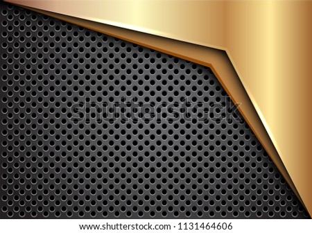 Abstract gold arrow on dark gray metallic circle mesh design modern futuristic background vector illustration.