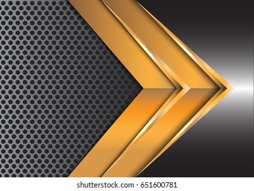 Abstract gold arrow on gray metal circle mesh design modern luxury background vector illustration.