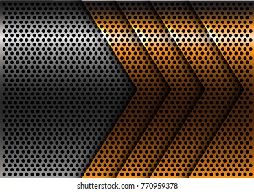 Abstrakter Goldpfeil silberner Kreis Maschendesign moderne luxuriöse futuristische Hintergrund Vektorgrafik.