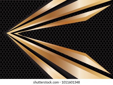 Abstract gold arrow speed on dark grey circle mesh design modern futuristic background vector illustration.