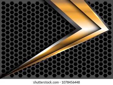 Abstract gold arrow speed on dark gray hexagon mesh design modern futuristic background vector illustration.