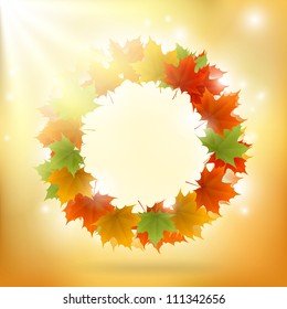 Abstract gold autumn background with maple leaf ring. Vector eps10 illustration