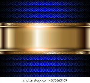 Abstract gold background with blue 3d pattern, elegant vector golden background for business.